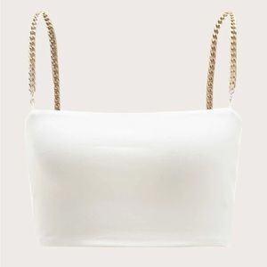 White Cropped Cami Bralette Top with Gold Chain Straps NWOT